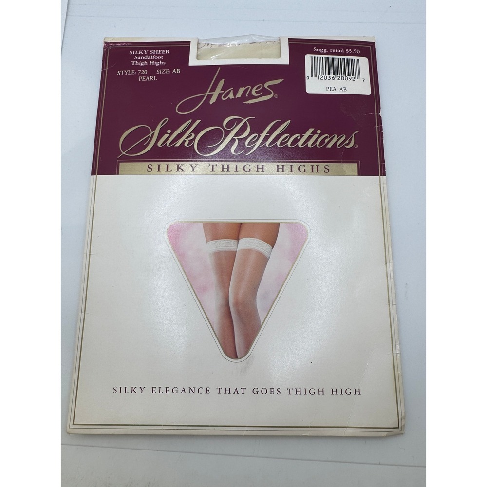 Hanes Silk Reflections Pearl Silky Thigh Highs Style 720 Size AB Lace Top Sheer